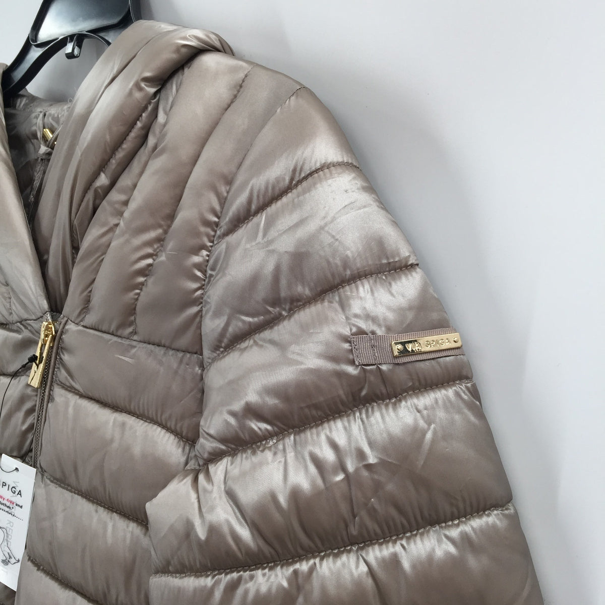 Via Spiga Packable Hooded Down Quilted Puffer Parka Coat Jacket Moonstone Small