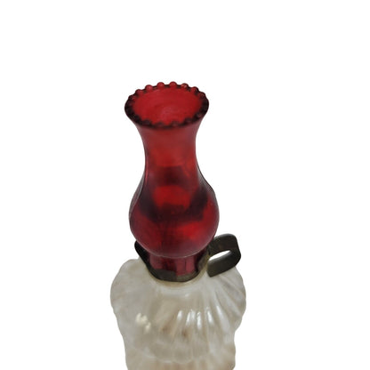 Vintage Mini Faux Oil Lamp Tiny Clear Base Red Chimney 3.5" tall glass plastic