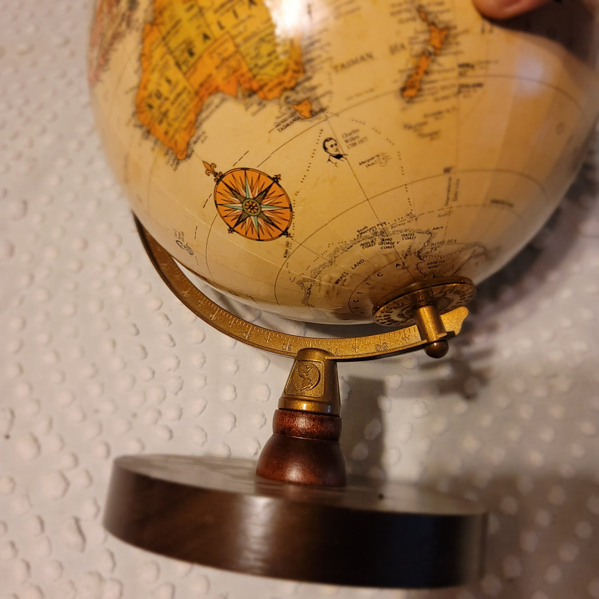 Replogle spins 9" Globe World Classic Wood base cream background map office school