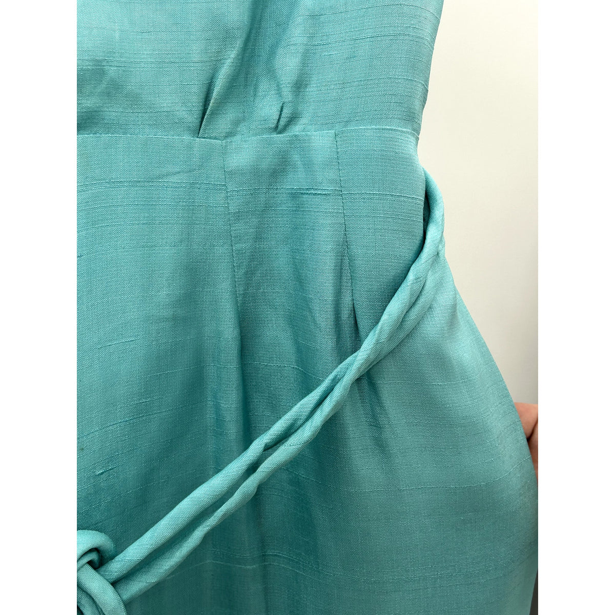 Vintage Teal Unbranded Sleeveless Belted Waist Tie Zip Up Round Neck Dress