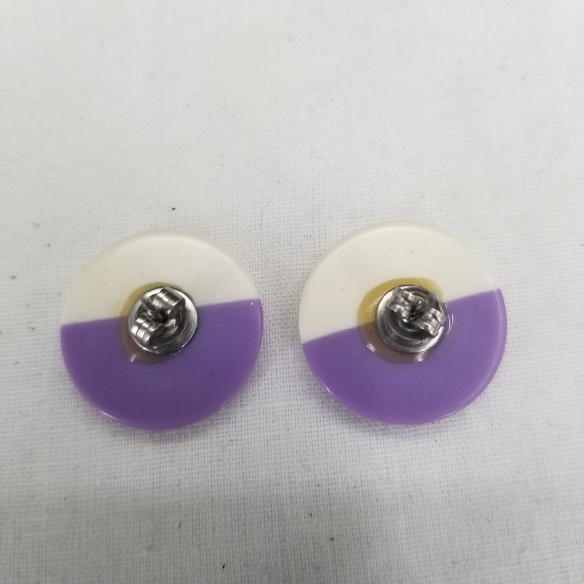 Vintage White & Purple Semi Circle Post Earrings Costume Jewelry 1980s glam