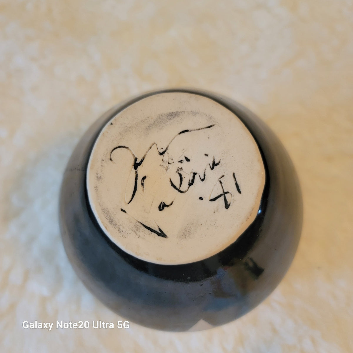 Jan Valerie Art Pottery BlackWhite Vintage Monochromatic Vase round Contemporary