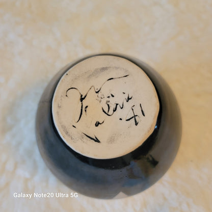Jan Valerie Art Pottery BlackWhite Vintage Monochromatic Vase round Contemporary
