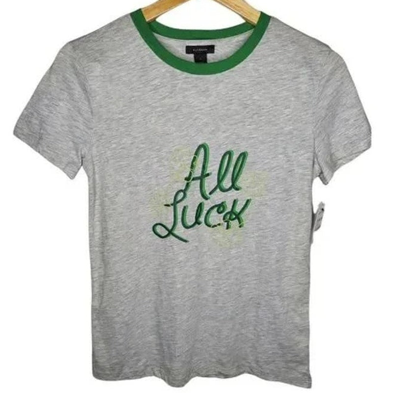Halogen "All Luck" Embroidered St. Patrick's Day Tee Sz XXS/2X Small in Grey NWT