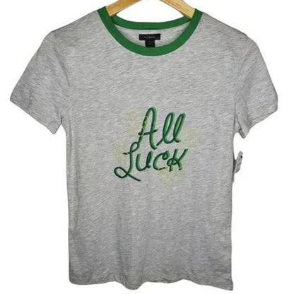 Halogen "All Luck" Embroidered St. Patrick's Day Tee Sz XXS/2X Small in Grey NWT