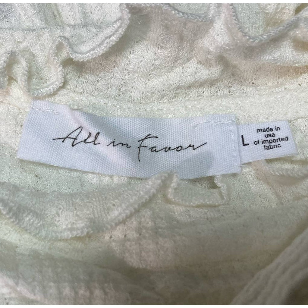 All in Favor Mock Neck Textured Rib Top Large Ivory NEW Lettuce Edge Long Sleeve