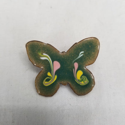 Vintage Marble Enamel Butterfly Green Brooch Pin Costume Jewelry Tie Tack Lapel