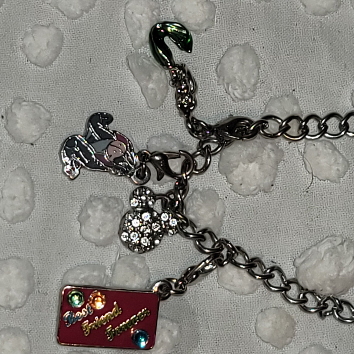 Disney 4pc charm bracelet Necklace Mermaid Eeyore BFF Mickey 18" silver colors