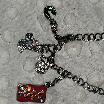 Disney 4pc charm bracelet Necklace Mermaid Eeyore BFF Mickey 18" silver colors