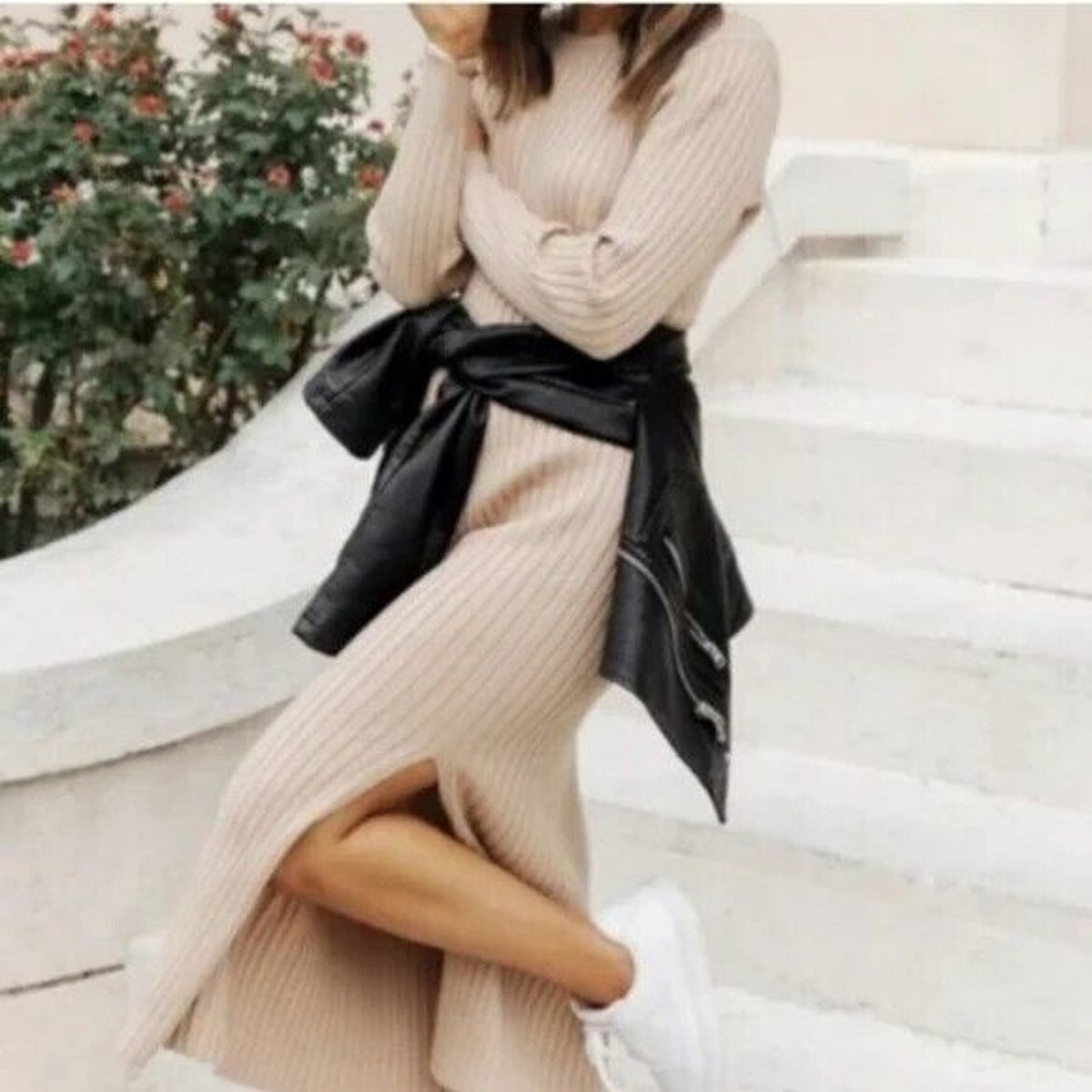 WAYF Dede & Emily BFF Ribbed Hollie Sweater Dress Size Small Camel Tan NWT
