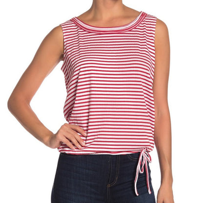 Max Studio Stripe Cinched Drawstring Tank Top Red White Sleeveless SMALL blouse