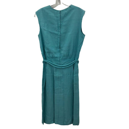 Vintage Teal Unbranded Sleeveless Belted Waist Tie Zip Up Round Neck Dress