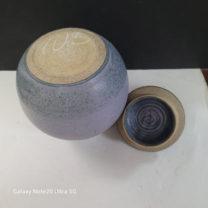 Purple ginger jar with lid studio art pottery Signed Cookie Snacks Herb Stash