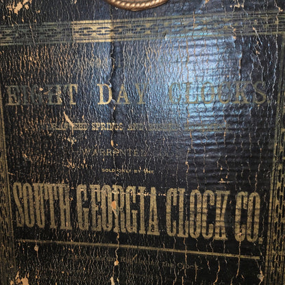 South Georgia Clock Co. Table wood clock damaged walnut veneer case key pendulum