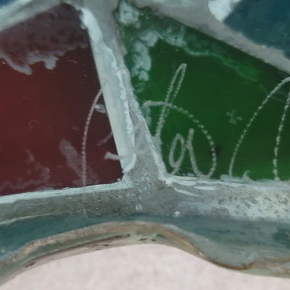 Fused glass Art tray mosaic Abstract Design Heavy Sign Peter 05 Vintage platter