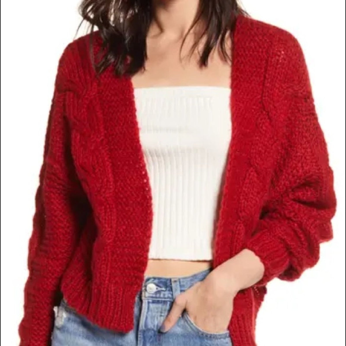 Kirious NEW Red Texture Open Front Cardigan XLarge
