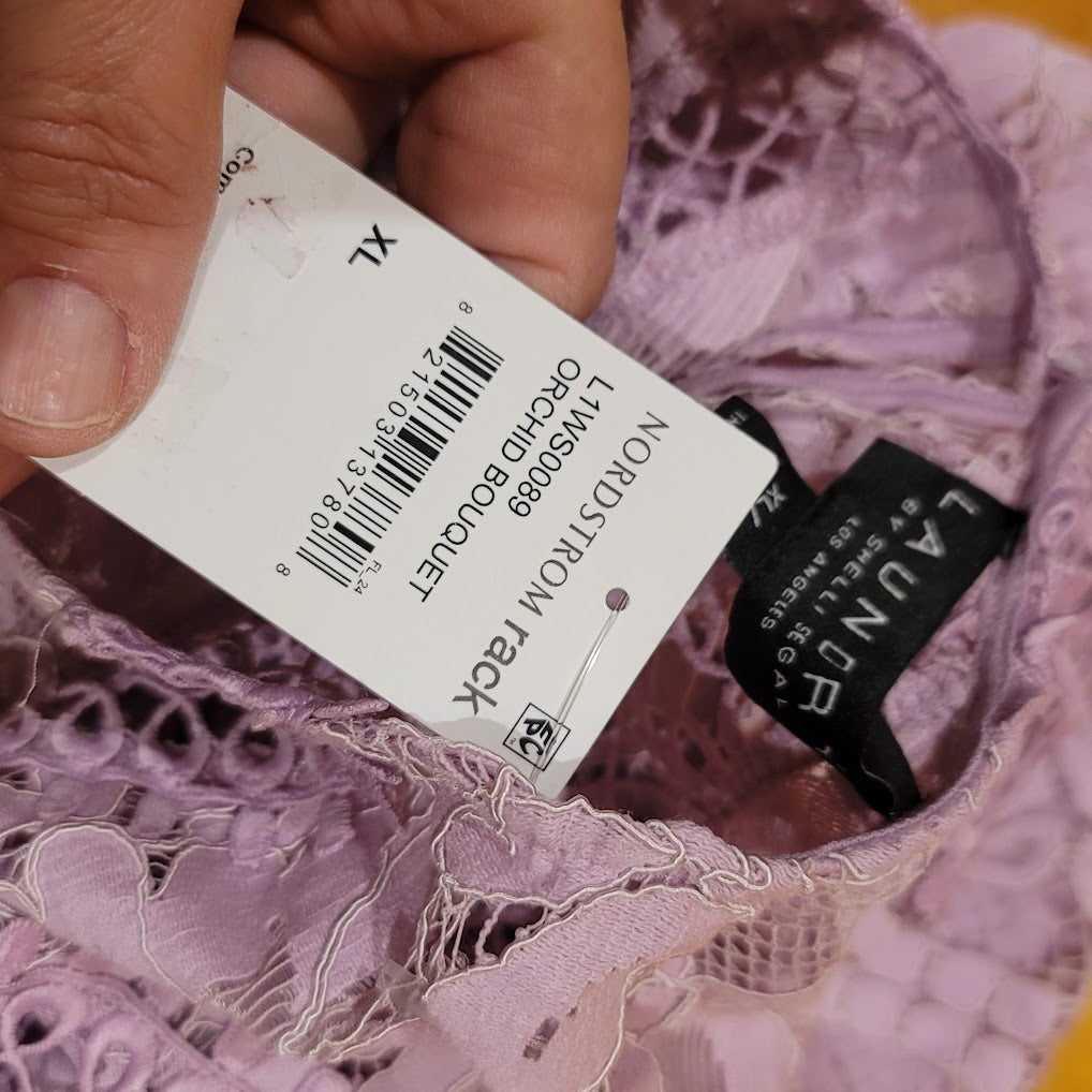 Laundry Shelli Segal Orchid Bouquet XL Purple Floral sleeveless Shirt Top Blouse