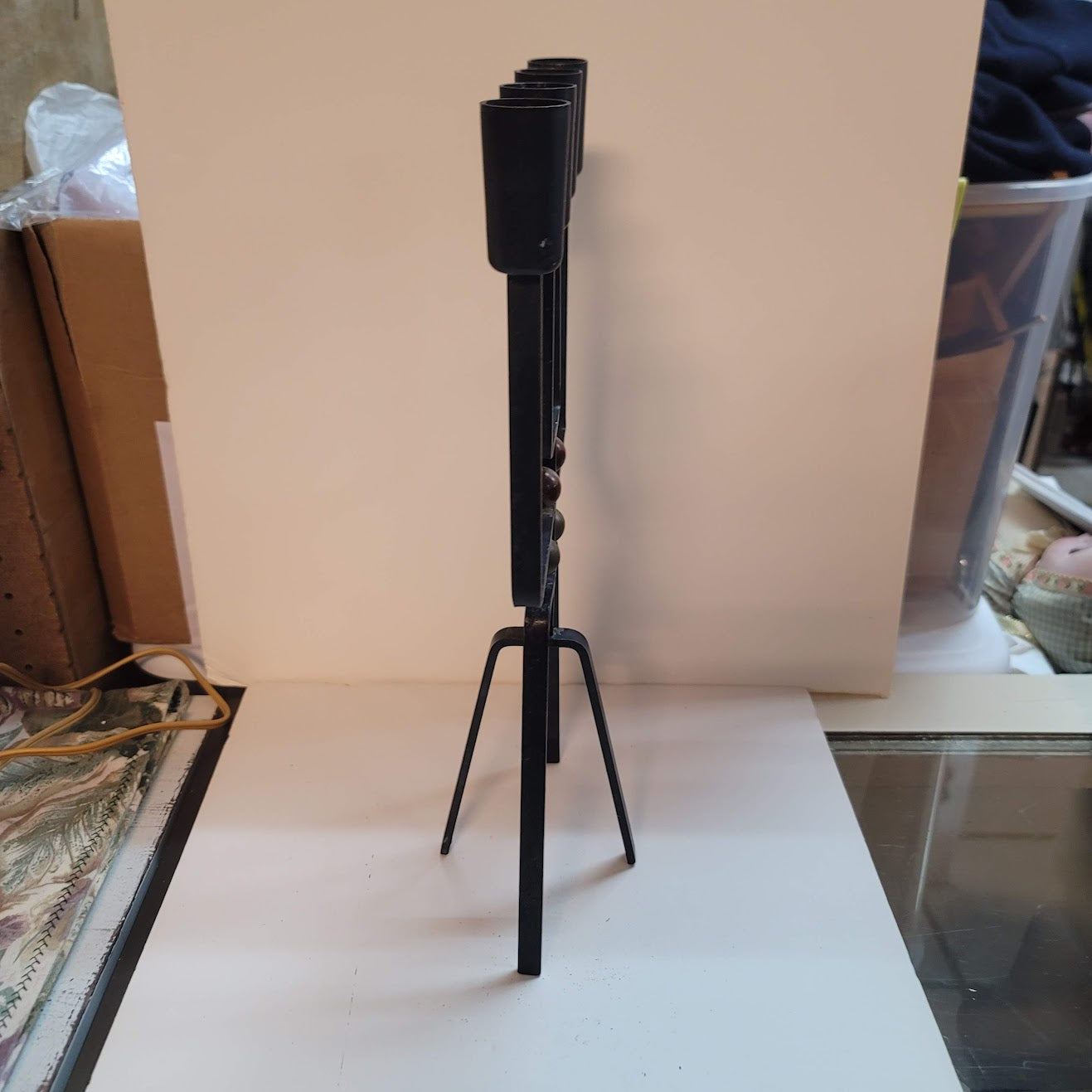 Vintage Brutalist Candelabra Finnish Style Blackened Metal 4-Arm Candle Holder
