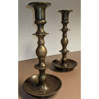 Brass candle stick pair 9" x 4" Heavy candleholder Solid Pillar tapered graduate