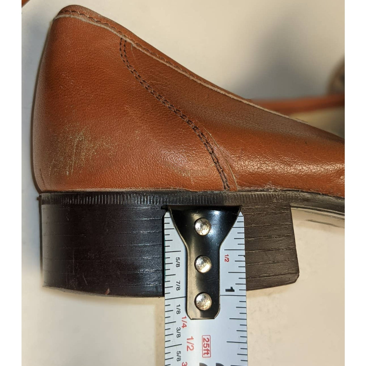 Sears Vintage Men's Loafers Size 9.5 Slip On Italian Leather Cognac 1 Inch Heel