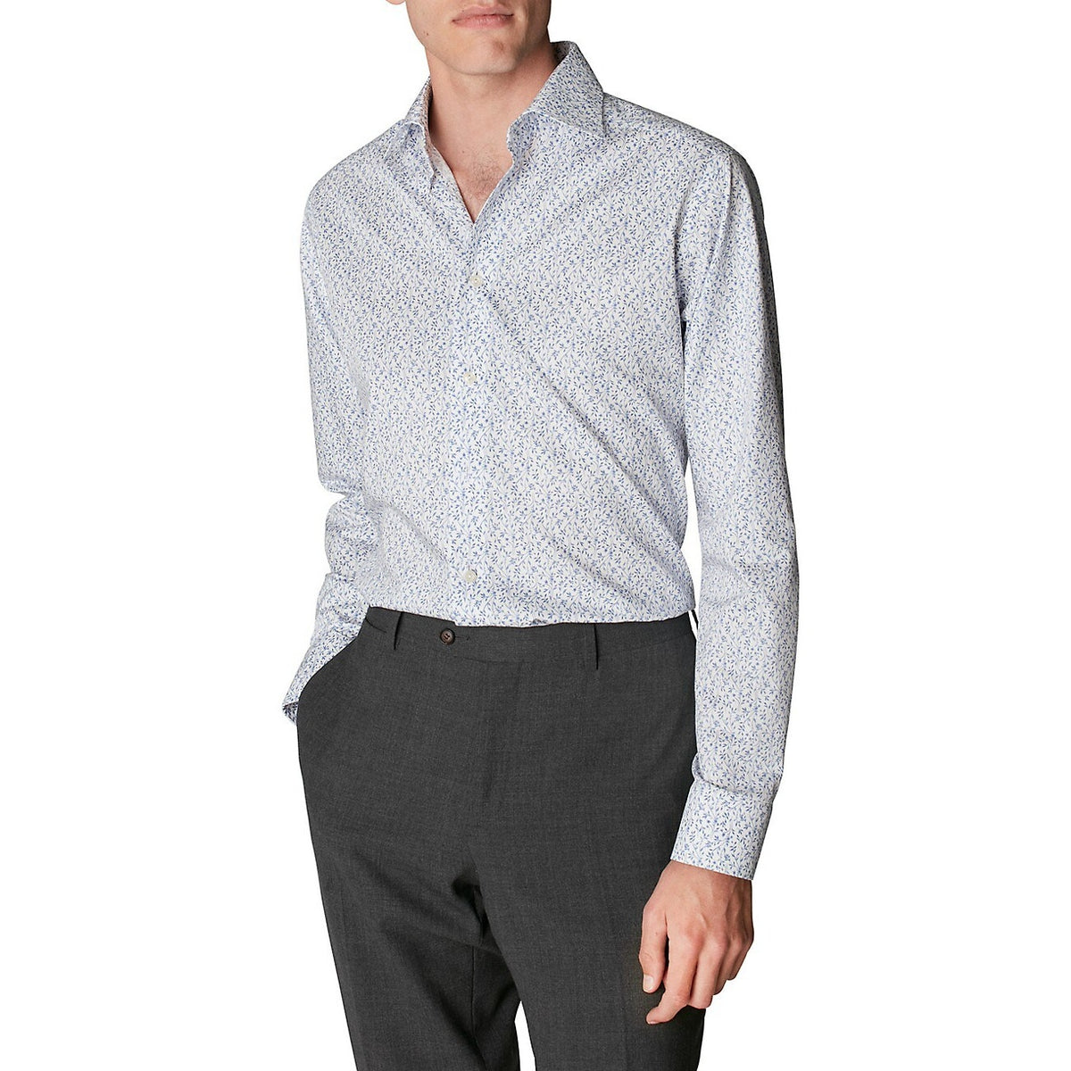 Eton NWT Signature Twill Slim Fit Dress Shirt in White Floral Print XL