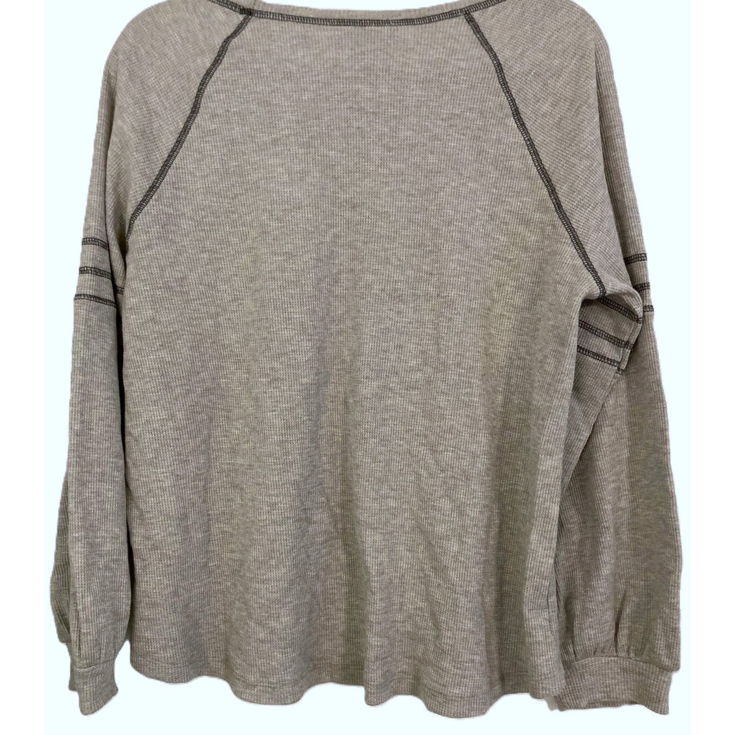 Emelia Waffle Knit Thermal Raglan Bishop Sleeve Top Sz Large in Heather Gray NWT