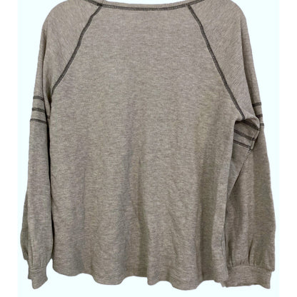 Emelia Waffle Knit Thermal Raglan Bishop Sleeve Top Sz Large in Heather Gray NWT