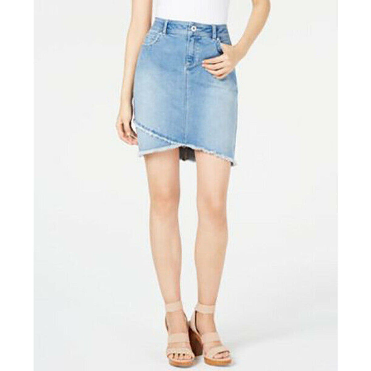 INC International Concepts Tulip-Hem Jean Skirt Button Fly Medium Indigo 12