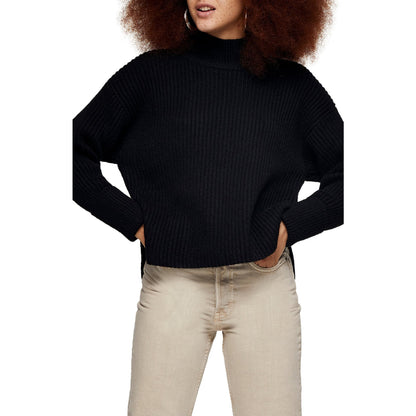Women's Topshop Mock Neck Crop Sweater Size Medium Black High Low NEW chunky