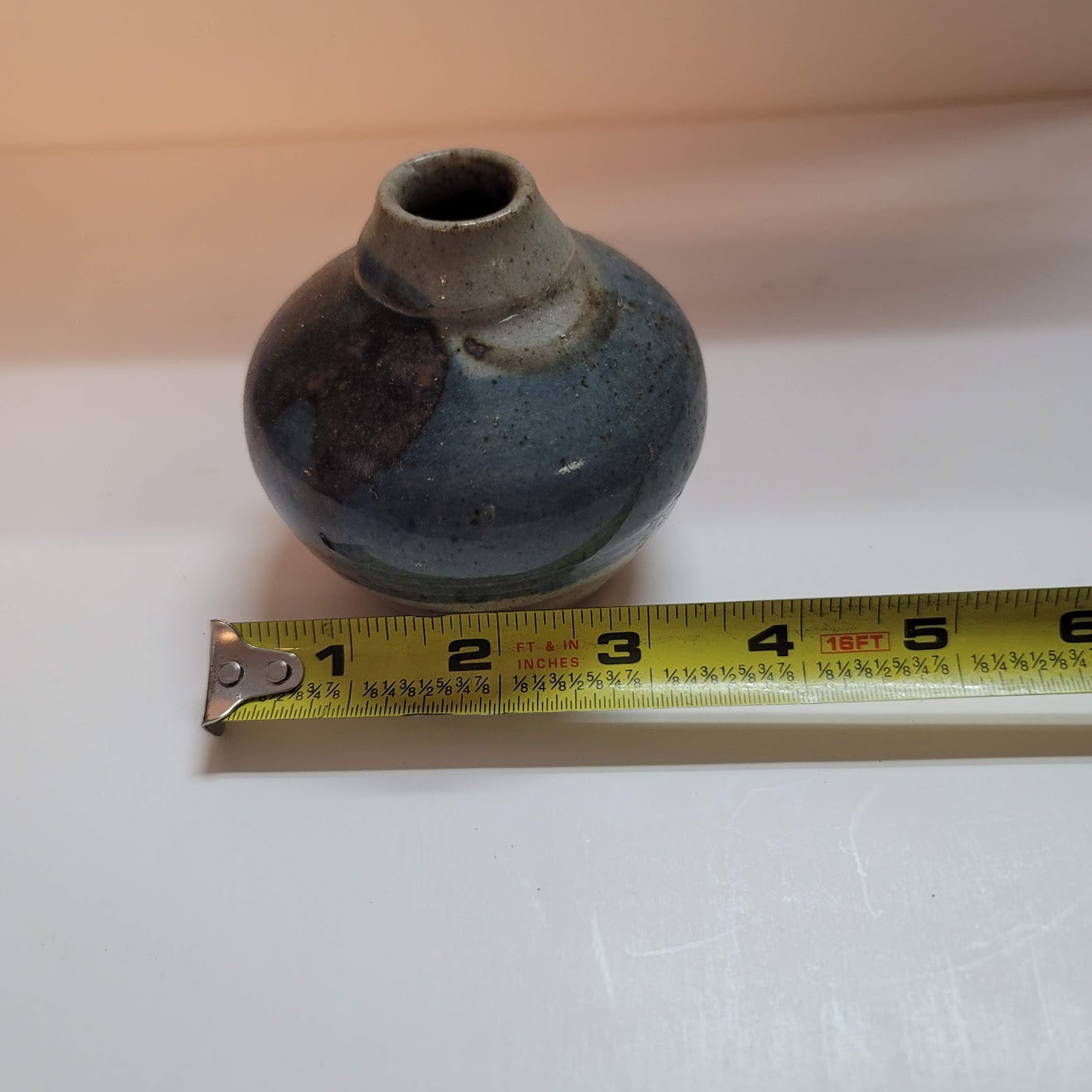 Mini blue vase Handthrown clay pottery Signed table flower dripware