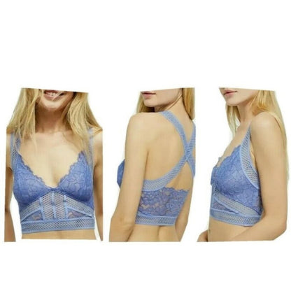 Free People Intimately Sitting Pretty Brami Lace Bralette Medium Blue $48 - NWT