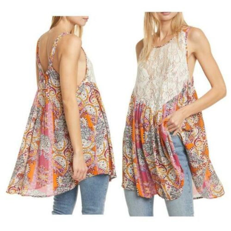 Free People Count Me In Trapeze Tunic Floral Combo Womens Extra Small NWT $88