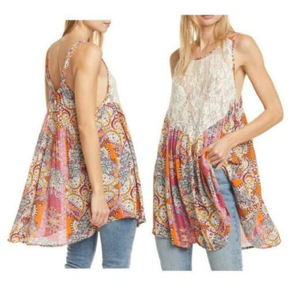 Free People Count Me In Trapeze Tunic Floral Combo Womens Extra Small NWT $88
