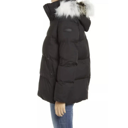 Sam Edelman Faux Fur Trimmed Hooded Zip Front Puffy Parka Size Medium Black NWT
