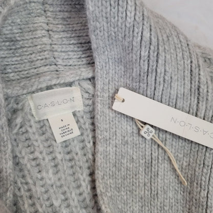 Caslon Open Front Shawl-Collar Cardigan Sweater Gray Staggered Stripe Small
