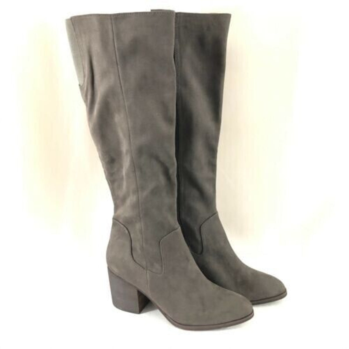 Abound Womens Boots Faux Suede Zipper Block Heel Gray Size 8 Medium Knee High
