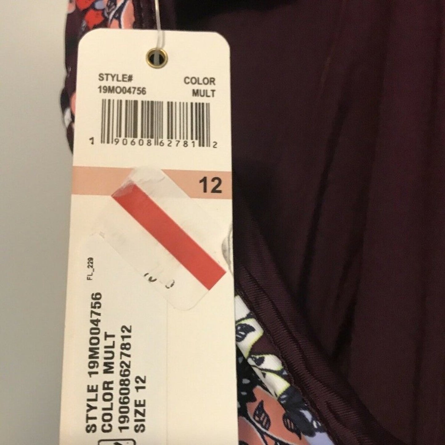 Anne Cole Shirred Front Keyhole Highneck One Piece Wine Floral Size 12 halter