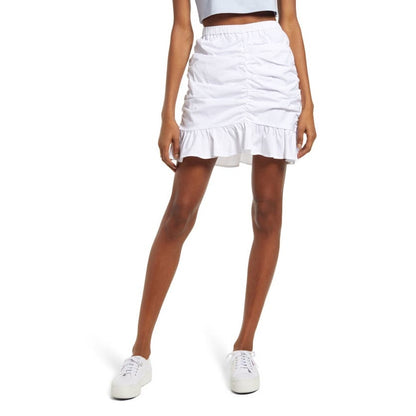 Open Edit Ruched Ruffle Hem Mini Skirt Elastic Waist White Size X-Small