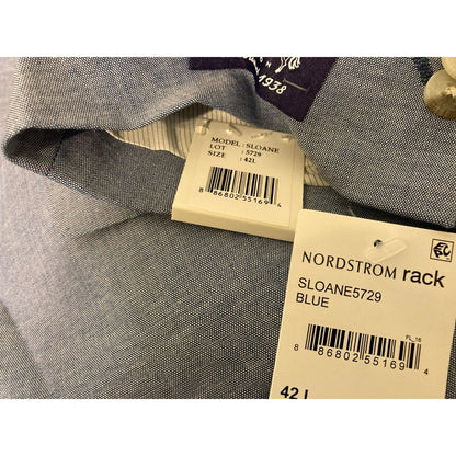 THE SAVILE ROW Sloane Chambray Cotton Brit Slim Suit Jacket Blazer 42L Blue NWT