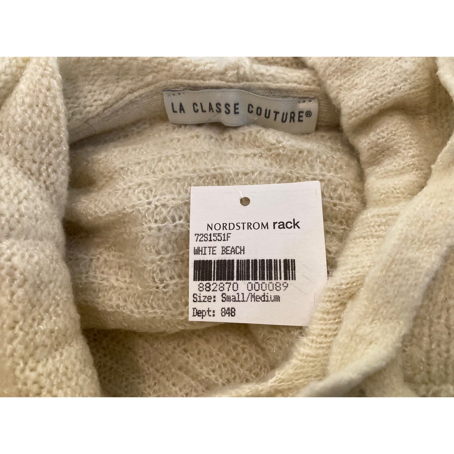 La Classe Couture Knit Drawstring Hoodie Poncho Sz Small/Medium White Beach NWT