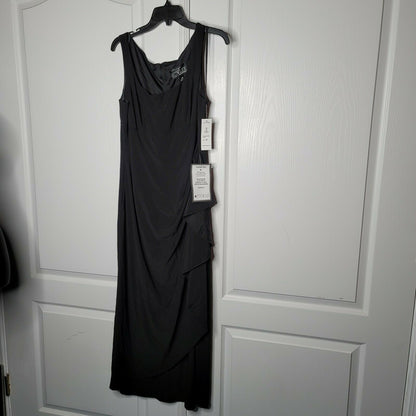 ALEX EVENINGS Ruched Gown with Bolero Sleeveless Scooped Neck Black Size 14P