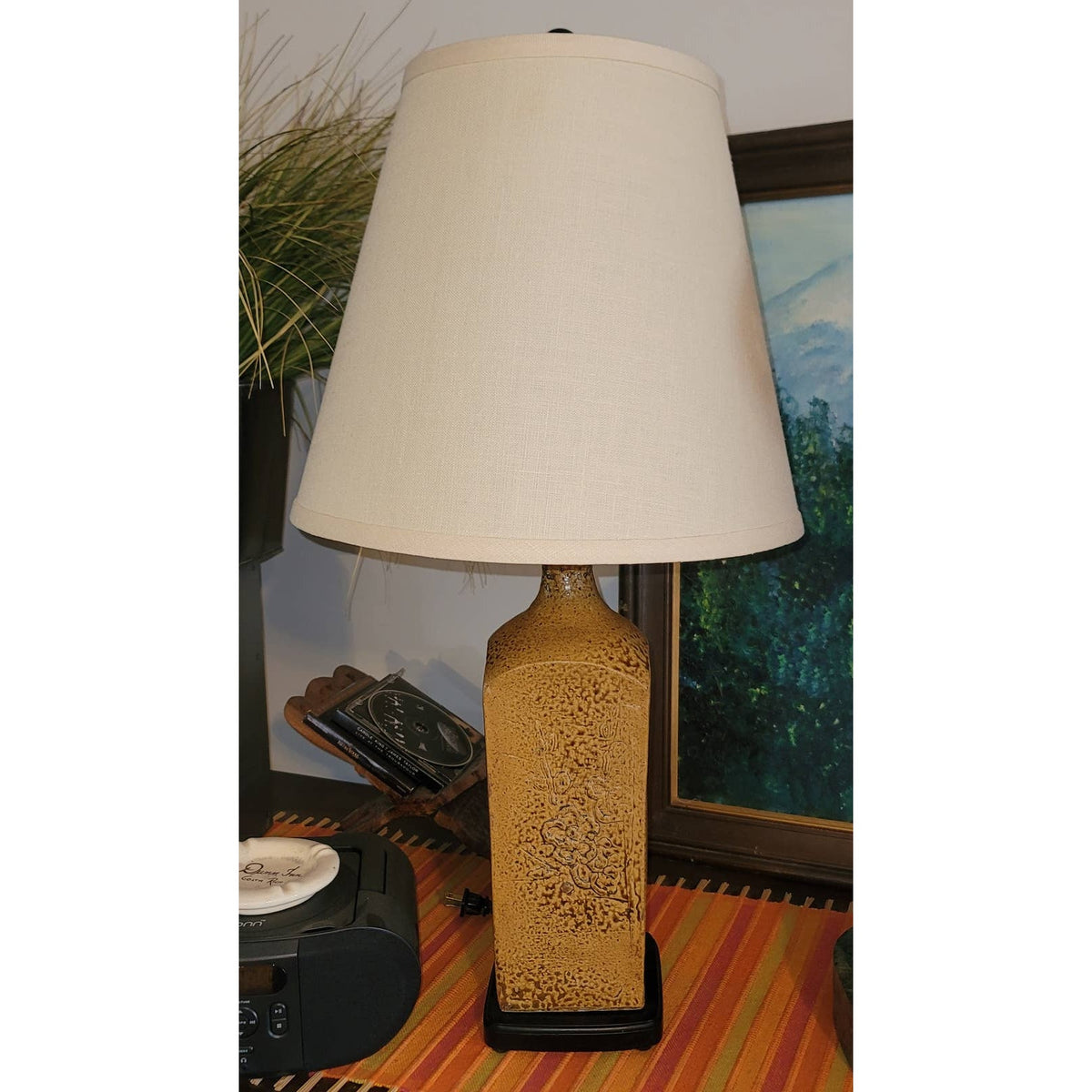 vintage Studio Art pottery brown thrown lamp light Signed Mary Martin 2001