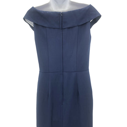La Femme 25206 Wrap V-Neck Side Slit Maxi Dress Sleeveless Navy Blue Size 4