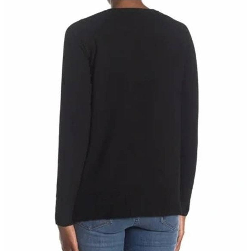 Bobeau Women's Classic V Neck Pullover Sweater Top Medium Black NWT High Low