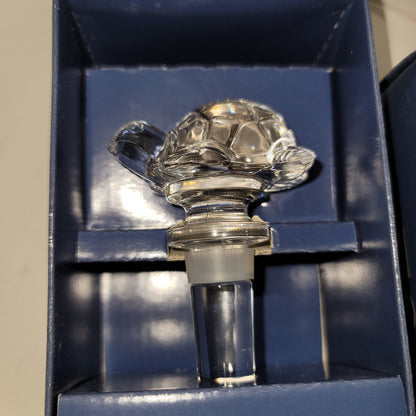 Towle Austria Full Lead Crystal TURTLE Wine Bottle Decanter Stopper flared NIB