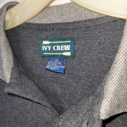 Ivy Crew Big Tall Size XL Long Sleeve Gray Polo Shirt Collar Cotton