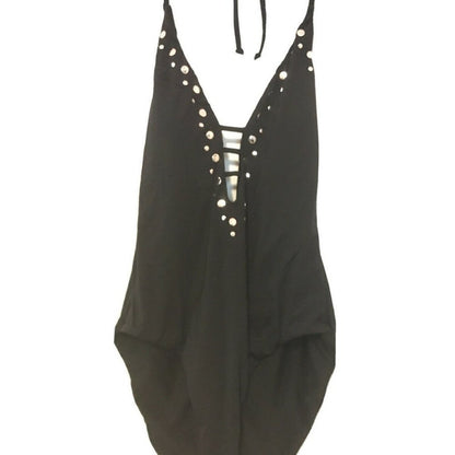 Bar III Nailhead Embellished Plunging Strappy Swim Size Large
