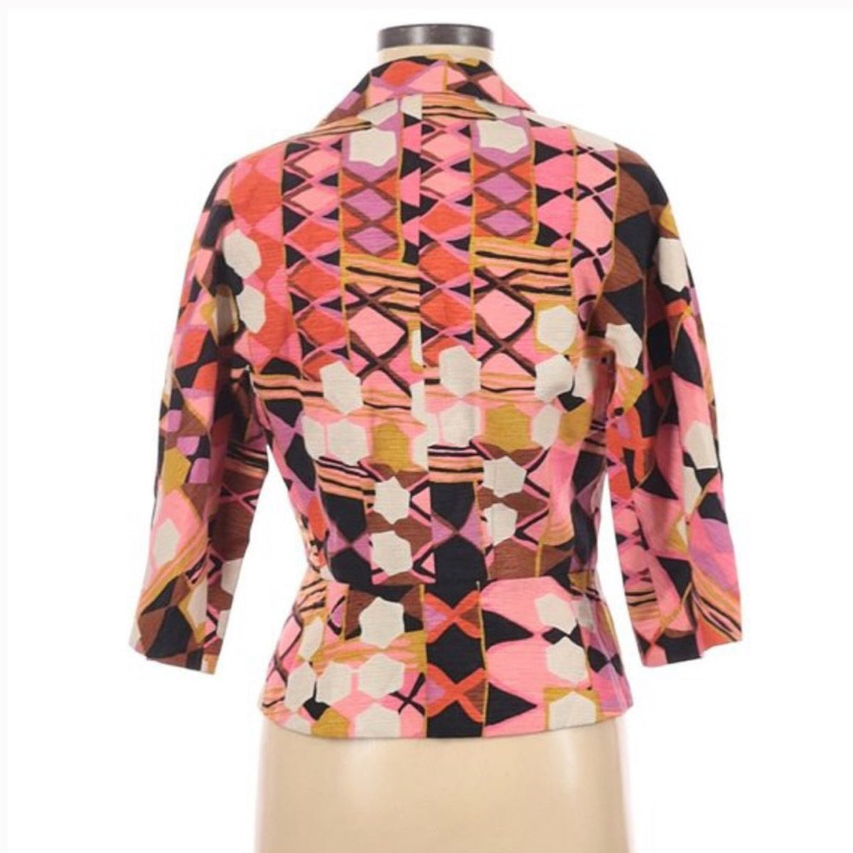 Anthracite PopArt Geometric Button Up  Silk Blazer Jacket 3/4 Sleeves Size 6