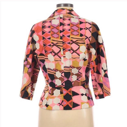 Anthracite PopArt Geometric Button Up  Silk Blazer Jacket 3/4 Sleeves Size 6