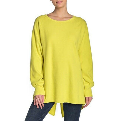Free People Oversized Thermal Shirt Long Raglan Sleeves Crew Neck Yellow X-Small